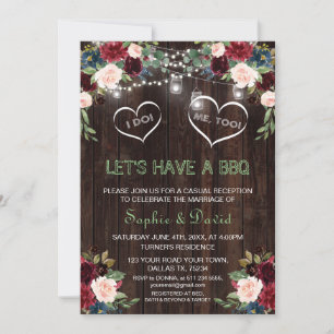 Invitation Bourgogne Blush Lumières Florales Bois I DO BBQ