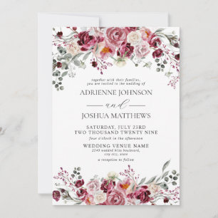 Invitation Bourgogne & Blush Peony Rose Mariage Floral