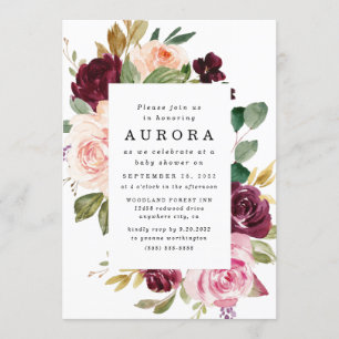 Invitation Bourgogne Blush Rose or Floral Baby shower Boho