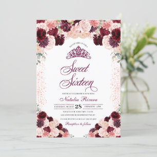 Invitation Bourgogne Blush rose Sweet sixteen Floral Annivers