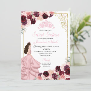 Invitation Bourgogne Blush rose Sweet sixteen Floral Annivers