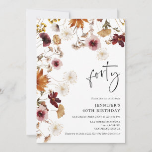 Invitation Bourgogne Boho Automne Floral 40e Anniversaire