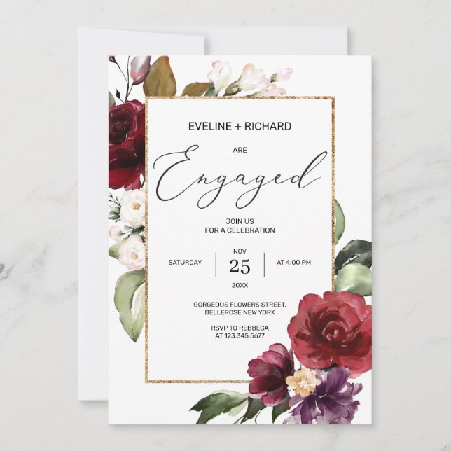 Invitation Bourgogne boho rouge rose pâle rouge merlot (Devant)