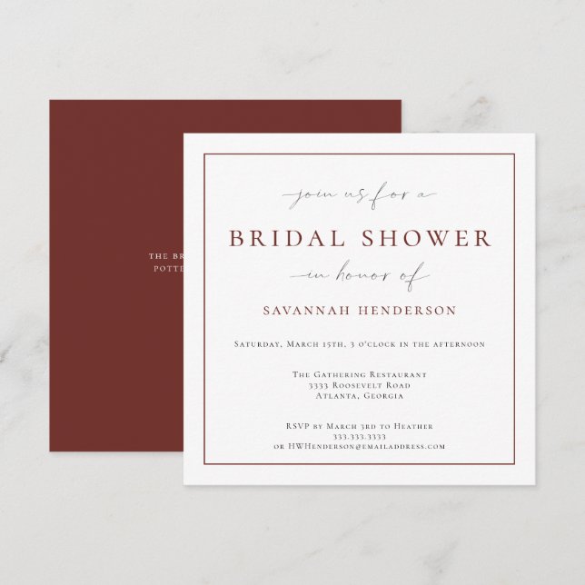 Invitation Bourgogne Brûlé Élégant Mariage Classique (Devant / Derrière)