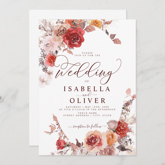 Invitation Bourgogne Burnt Orange BohoTerracotta Mariage Invi (Devant / Derrière)