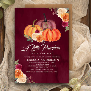 Invitation Bourgogne Burnt Orange Floral Citrouille Baby show