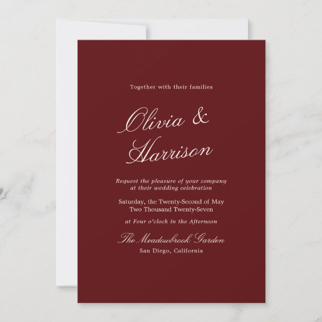 Invitation Bourgogne Calligraphie Classique Vieille Fortune (Devant)