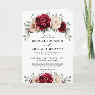 Invitation Bourgogne Champagne Ivory Mauve Rose Floral Mariag