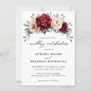 Invitation Bourgogne Champagne Ivory Mauve Rose Floral Mariag