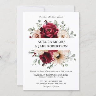 Invitation Bourgogne Champagne Ivory Mauve Rose Floral Mariag