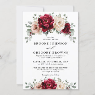 Invitation Bourgogne Champagne Ivory Mauve Rose Floral Mariag