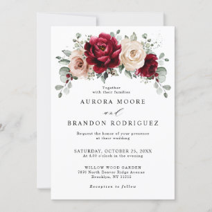 Invitation Bourgogne Champagne Ivory Mauve Rose Floral Mariag