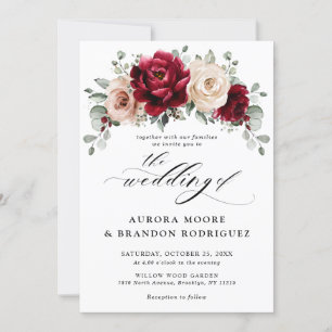 Invitation Bourgogne Champagne Ivory Mauve Rose Floral Mariag