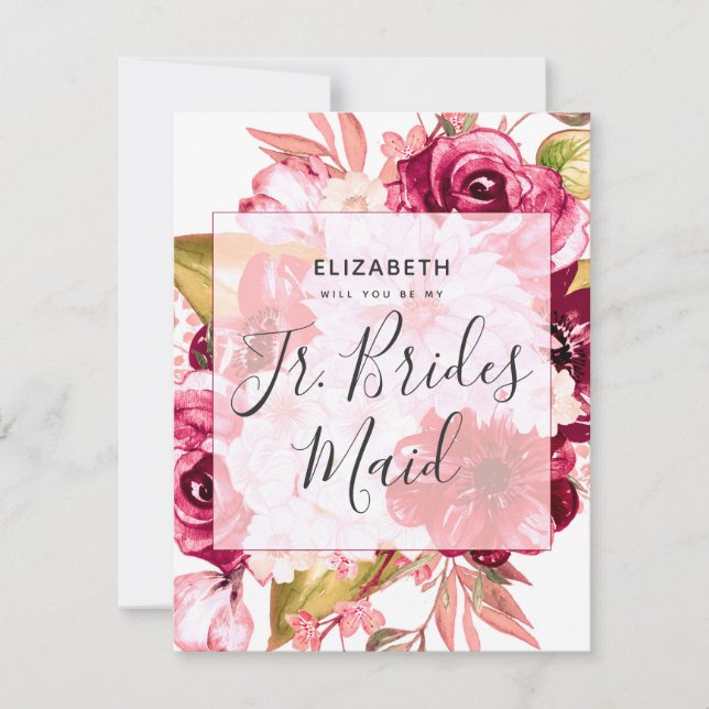 Invitation Bourgogne Chic Floral Serez-Vous Ma Jr Bridesmaid (Devant)