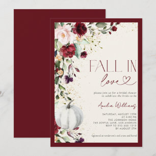 Invitation Bourgogne Citrouille Tomber en Amour Or Floral