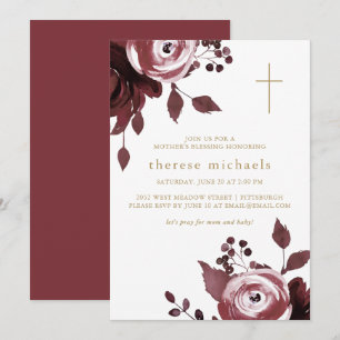 Invitation Bourgogne Croix Florale Chrétienne Mère de la béné