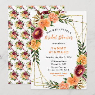 Invitation Bourgogne d'automne et fleurs orange