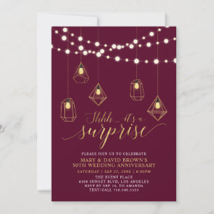 Invitation Bourgogne doré Lumières Surprise Mariage Anniversa