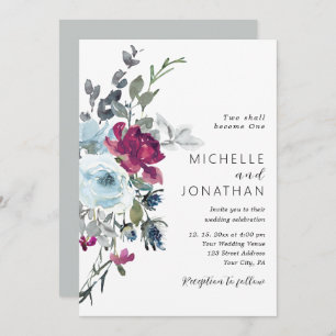 Invitation Bourgogne Dusty Blue Rose Floral Mariage chrétien
