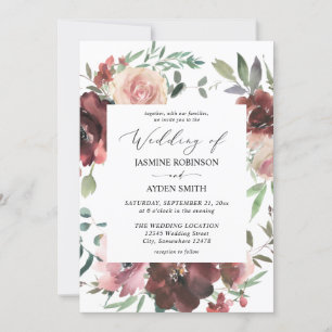 Invitation Bourgogne & Dusty Blush Pink 5 Floral
