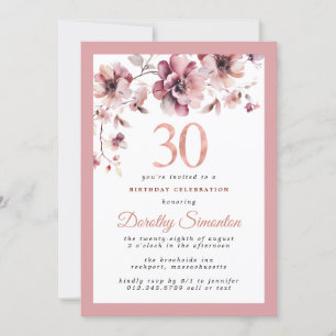 Invitation Bourgogne Dusty Blush rose floral 30e anniversaire