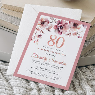Invitation Bourgogne Dusty Blush Rose Floral 80e anniversaire