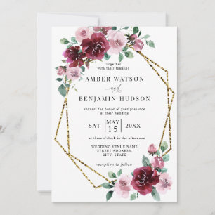 Invitation Bourgogne Dusty Rose Gold Foil Mariage Floral
