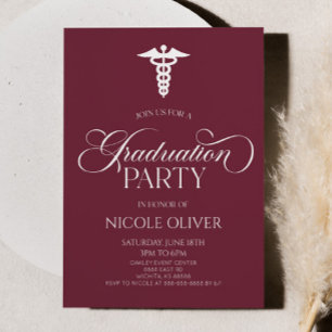 Invitation Bourgogne Élégant Caducée Médicale