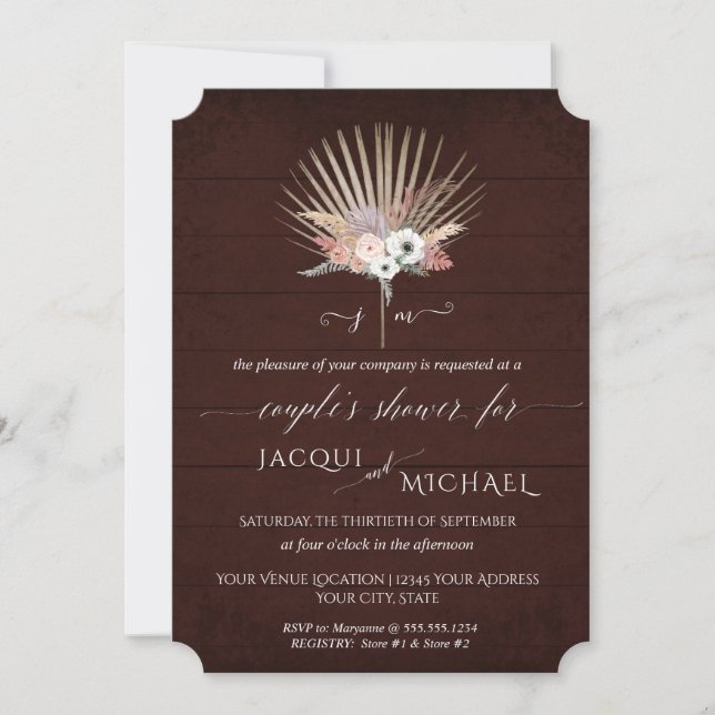 Invitation Bourgogne en blanc BOHO Orchid Floral Couples Douc (Devant)