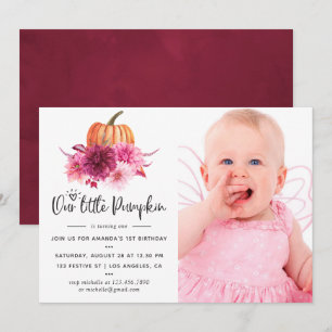 Invitation Bourgogne et automne fuchsia anniversaire Citrouil