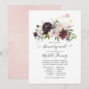 Invitation Bourgogne et Baby shower floral roux par courrier