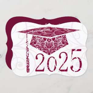 Invitation Bourgogne et blanc Casquette floral 2025 Graduatio