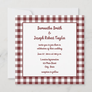 Invitation Bourgogne et blanc En vichy Plaid Mariage