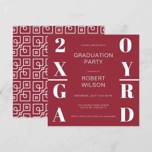 Invitation Bourgogne et blanc Gras Typographie Graduation (Devant / Derrière)