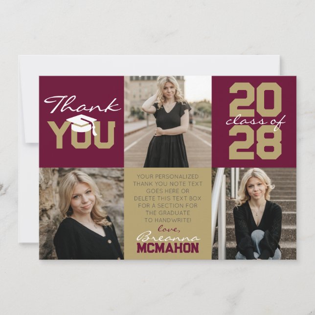 Invitation Bourgogne et bronze 3 Merci de graduation photo (Devant)