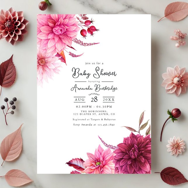 Invitation Bourgogne et Brousse Automne-Automne Baby shower F (Burgundy and Blush Autumn-Fall Floral Baby Shower Invitation)