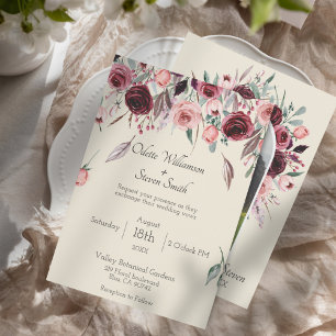 Invitation Bourgogne et crème Floral Mariage photo personnali