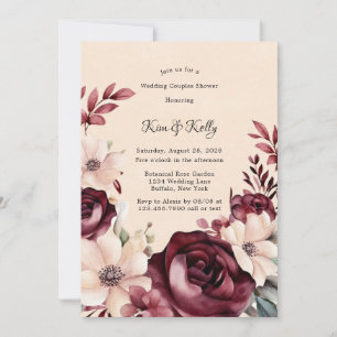 Invitation Bourgogne et crème Rose Couples Mariages Douche