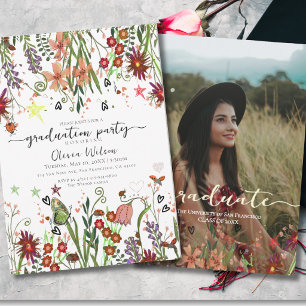 Invitation Bourgogne et fleurs sauvages rose saumoné pour la