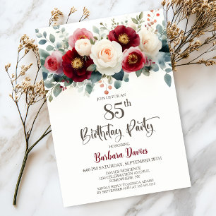 Invitation Bourgogne et Flore blanche 85e fête d'anniversaire