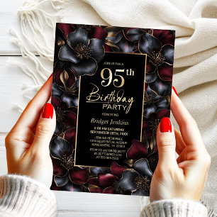 Invitation Bourgogne et grise Florale 95e fête d'anniversaire