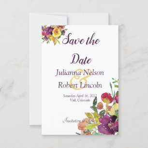 Invitation Bourgogne et jaune floral aquarelle save the date