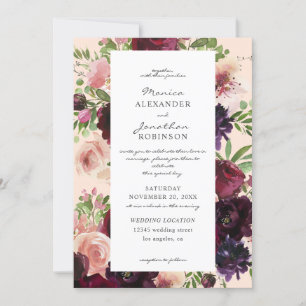Invitation Bourgogne et Mariage floral roux sur rose V2