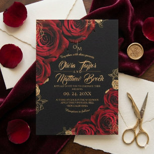 Invitation Bourgogne et noir ⎮ Mariage floral Rose rouge
