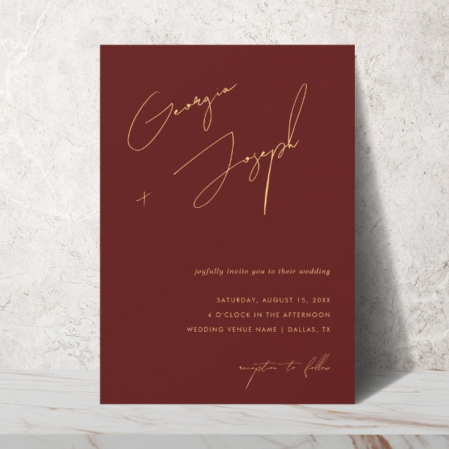 Invitation Bourgogne et or | Script Photo QR Code Mariage (Créateur téléchargé)