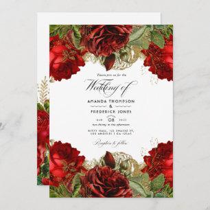 Invitation Bourgogne et or Vintage chic Rose photo Mariage