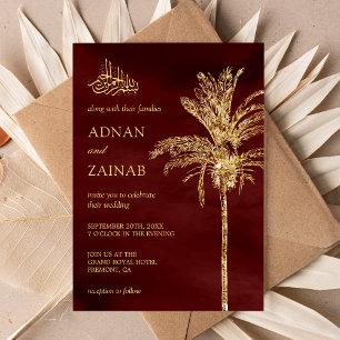 Invitation Bourgogne et Parties scintillant d'or Date Palm Mu