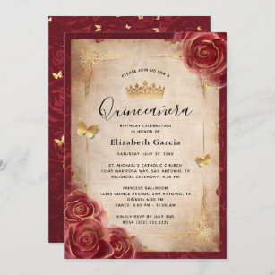 Invitation Bourgogne et Rose d'or Elegant Quinceanera