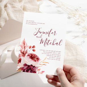 Invitation Bourgogne et rose Floral Automne Mariage d'automne