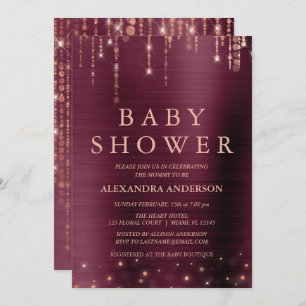 Invitation Bourgogne et Rose Gold Baby shower Party
